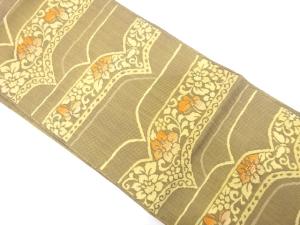 変わり横段に蝶・花唐草模様織り出し　名古屋帯